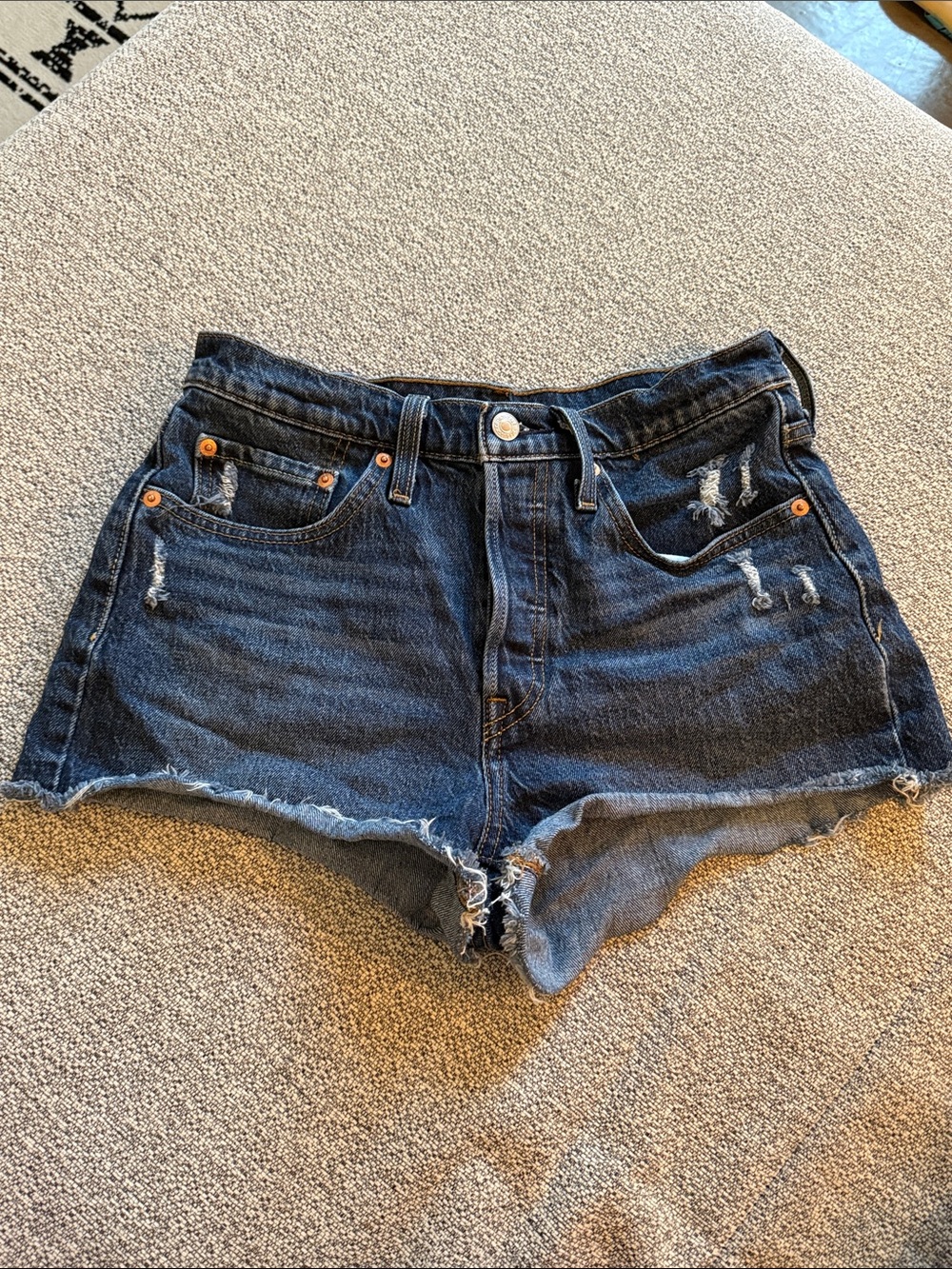 Levi's Dark Blue Distressed Cutoff Denim Shorts